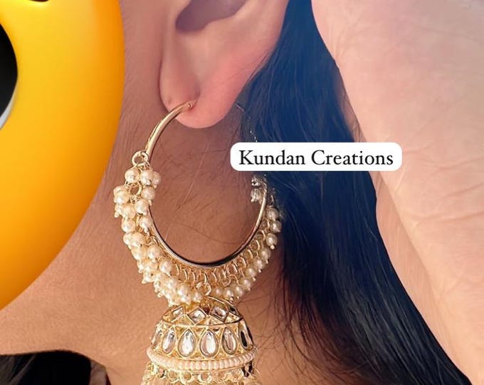 Big Bali hoops Earrings/ Punjabi Bali Hoops /Indian Earrings/ Indian Wedding Sangeet Jewelry / Kundan Jhumka //Bridesmaid Jewelry