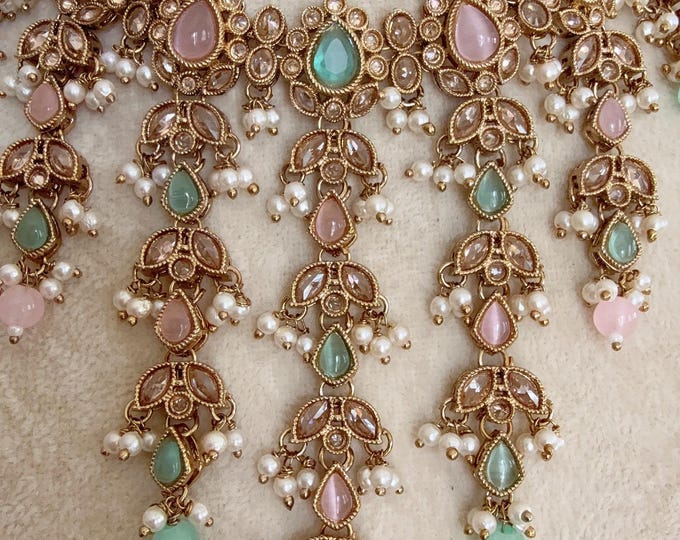 Antique Mint Pink kundan  Polki Kundan  necklace Set /bridal necklace/Indian wedding jewelry/Bridal necklace set/wedding Necklace