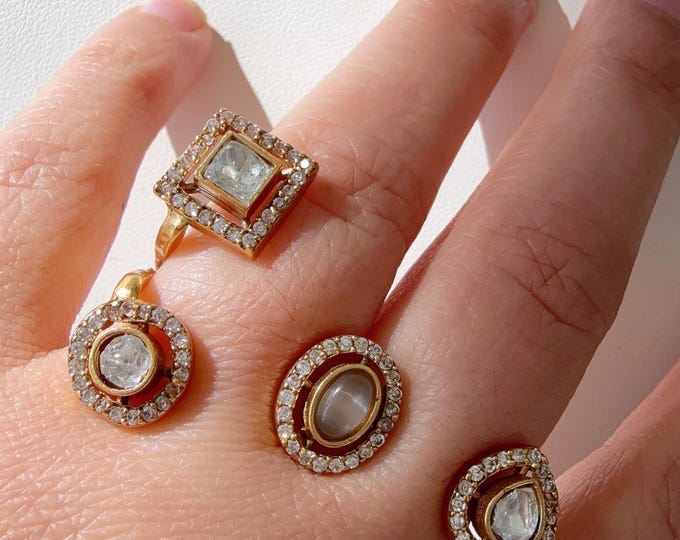 Bridal Kundan Moissanite  diamond Ring/Adjustable Ring/Double Finger Kundan Ring /Indian Wedding jewelry/Two Finger Kundan ring
