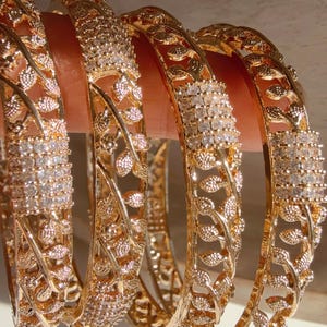 Queen Gold diamond Bangles /Flower Design real gold look like  bangle design/Indian Bangles/ Indian jewelry/wedding jewelry/Gold bangles