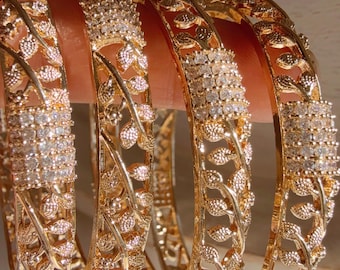 Queen Gold diamond Bangles /Flower Design real gold look like  bangle design/Indian Bangles/ Indian jewelry/wedding jewelry/Gold bangles