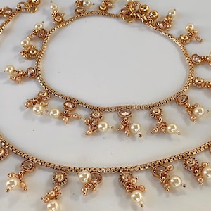 gold plated polki kundan  Payal Pair /Indian Anklets/ Gold Anklet Payal/Bridal anklet/ Payal/ Panjeb/ Indian Jewelry/ Bridal Payal pair