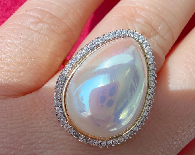 Pearl and Diamond Ring/Adjustable Ring/ Finger Kundan Statement Ring /Indian Wedding jewelry/ Kundan ring
