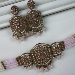 Baby Pink choker /Pearl Kundan Necklace Set with jhumka /Kundan Baby pink  Choker/bridal necklace/Indian wedding jewelry/