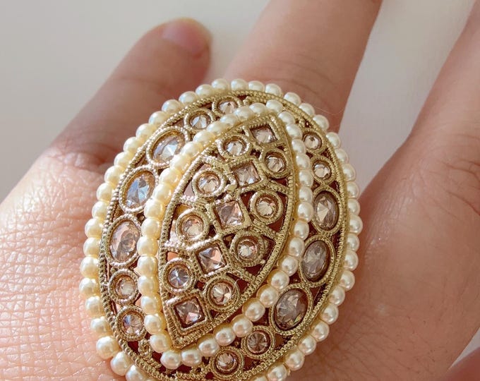 Kundan Polki Oversized Gold  Ring/Adjustable Ring/ Indian Ring/ Indian Jewelry/Indian Wedding jewelry/bridal accessories
