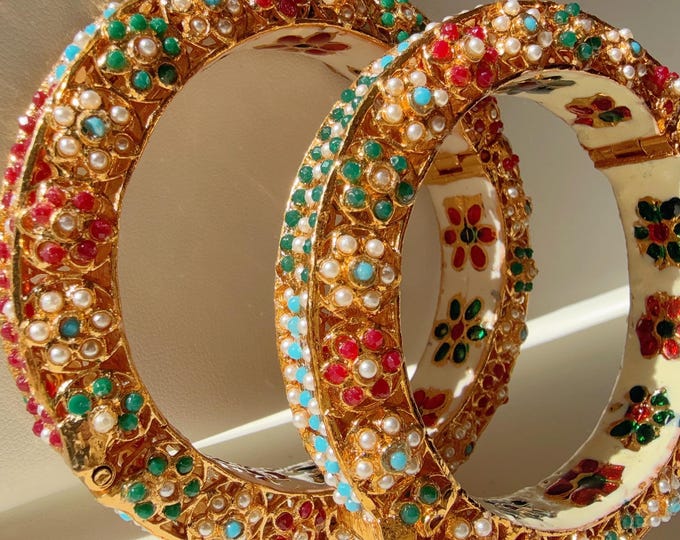 Rajwadi Jadau Statement Multi pearl Kada/Antique gold Kada/Kundan bridal bangles set/Gold Kada/Indian bangles /Indian Wedding jewelry