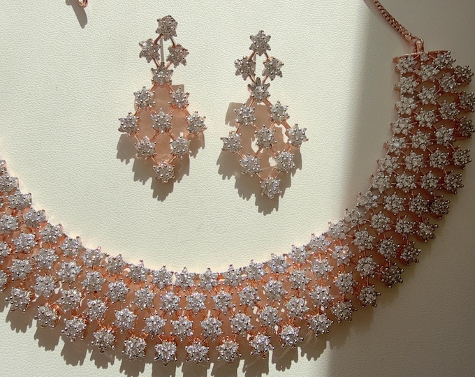 Rose gold Necklace diamond necklace  /Indian jewelry/ CZ Choker/Bridal choker/ Indian Necklace/Rose gold diamond choker/Bridal choker