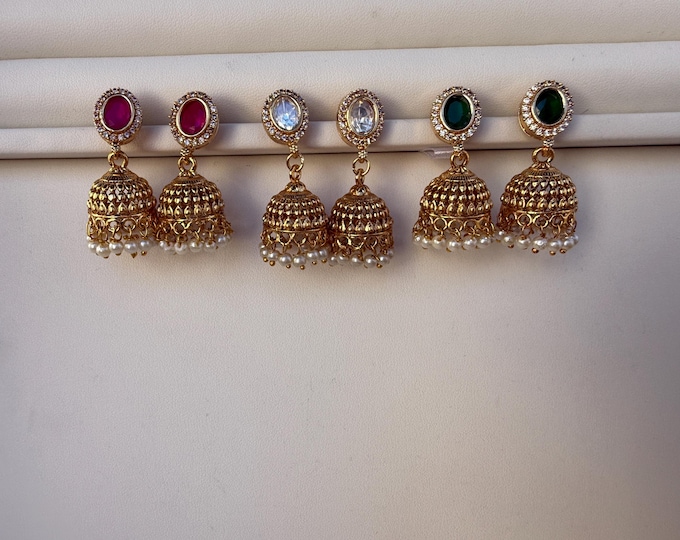 Gold plated Wedding jhumka /gold plated Earrings  / Dangle Drop gold Jhumkas /Indian wedding/Kundan Jhumka/ gold jhumka
