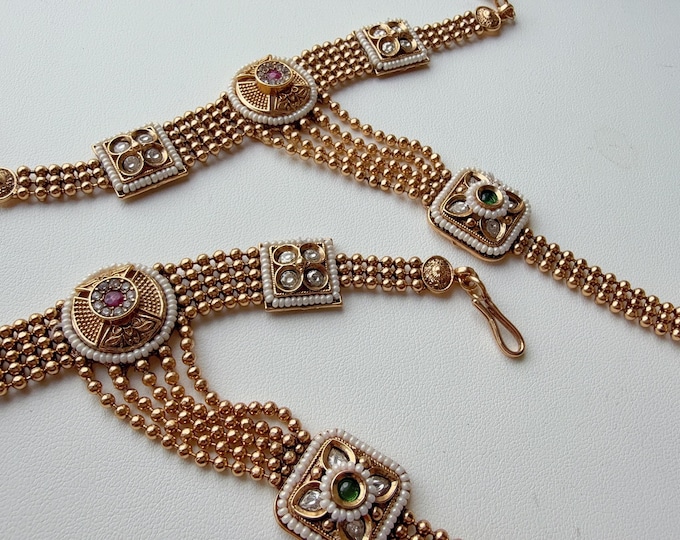 Ruby Green  gold plated polki Hath Paan single /hand harness/Indian Jewelry/Hand Jewelry/Haath phool/Hand Chain Bracelet for Her