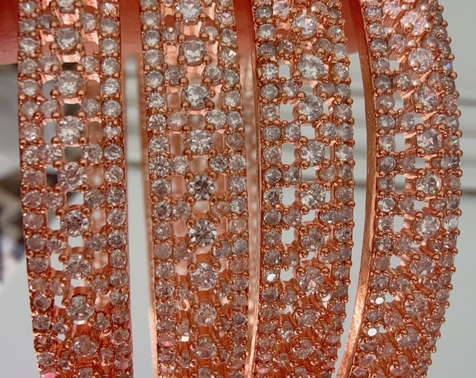 American diamond bridal bangles set/Rose gold American Diamond Bangles Set/Diamond bangles set of 4/Rose gold cubic zirconia bangles
