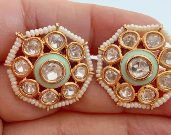 Kundan Stud Diamond Earrings /Indian Studs/Indian Jewelry/Mint Studs/Statement Stud Earring/Kundan Stud Earrings