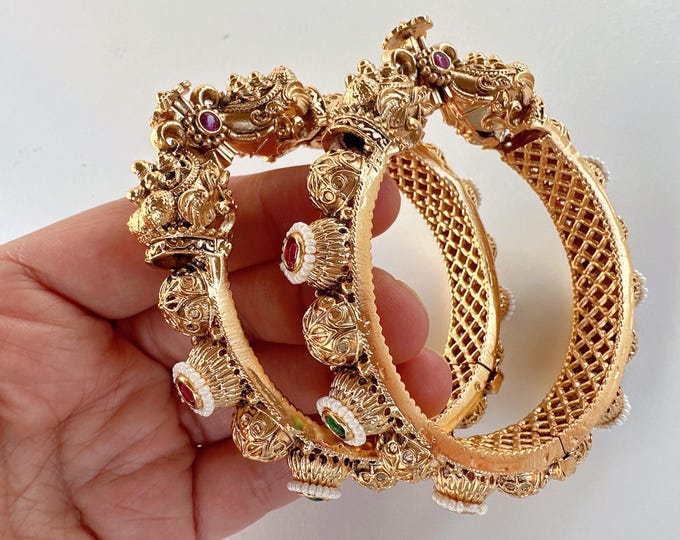Elephant head Gold kada /Antique gold Kada/Kundan bridal bangles set/Gold Kada/Indian bangles Bracelets