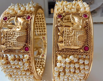 Antique Matt gold  Elephant Kada Bangle /Indian Bangles/Antique gold Kada/Kundan bridal bangles set/Gold Kada/Indian bangles Bracelets