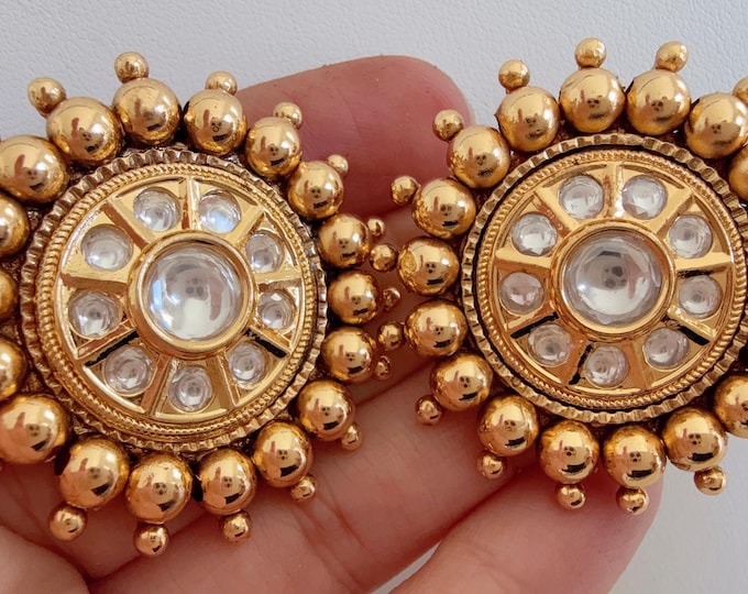 Kundan Stud Earrings/Indian Studs/Pearl earrings/South Indian earrings//Temple Earring /Indian jewelry/Bridal Jewelry/Indian wedding