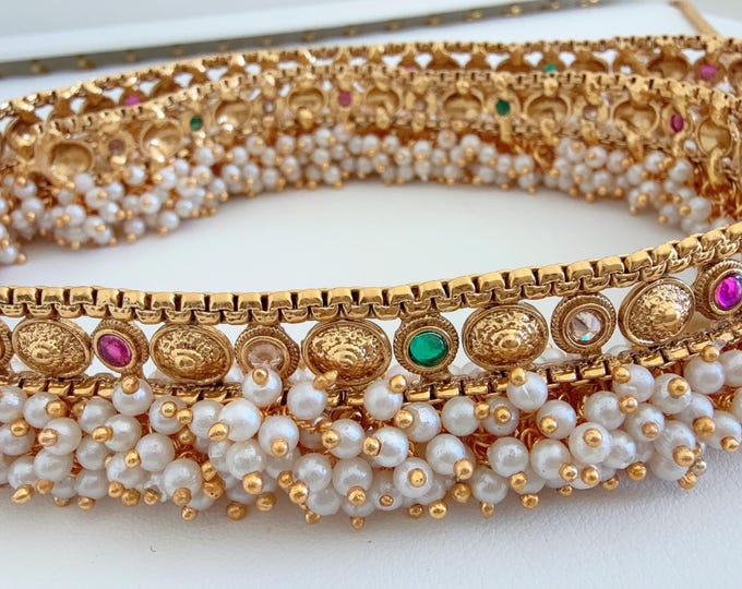 1 Gram gold Bridal Ruby green Belly chain /Waist belt/Indian Belly Chain/ Adjustable Gold Belly chain/ Gold Plated  belly chain kamarband
