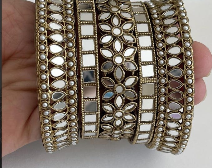 Punjabi Mirror chuda bangles set/Punjabi Mirror jhumka bangles set/Kangans/Statement bangles/Indian jewelry/wedding jewelry/