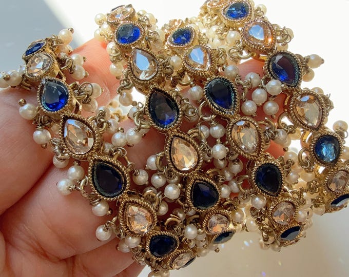 Blue  Kundan  Pearl Bangles 4 PC/Indian Bangles/ Indian jewelry/wedding jewelry/Blue  Kundan bangles/Polki Kundan Blue bangles