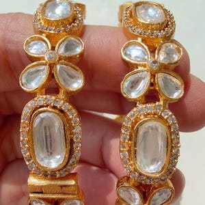 Sabyasachi-Inspired Moissanite kundan Openable Moissanite Gold kundan bridal  kada Bangles  /Indian Jewelry /bridal kundan wide kada bangles