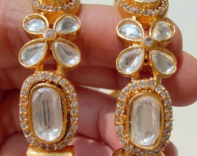 Sabyasachi-Inspired Moissanite kundan Openable Moissanite Gold kundan bridal  kada Bangles  /Indian Jewelry /bridal kundan wide kada bangles