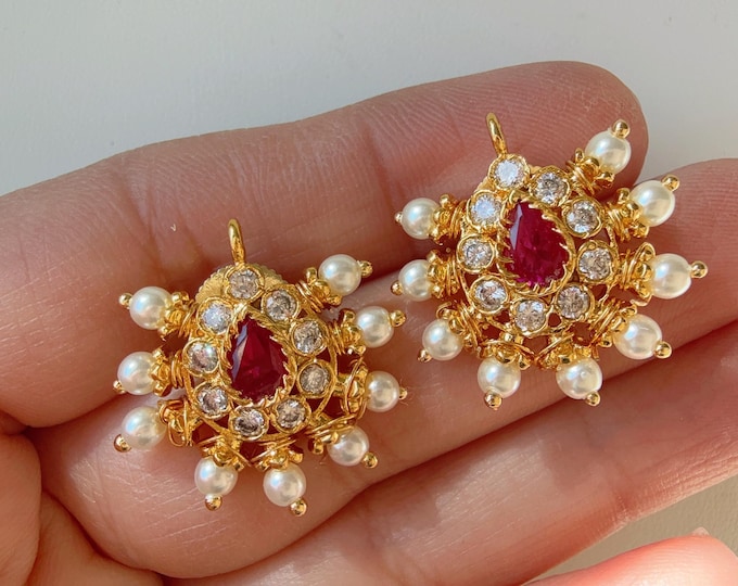 Ruby Stud Earrings/1gm Gold Plated earrings /Ruby temple studs /Girls/Indian Traditional studs /Indian  earrings