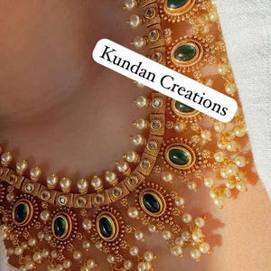 Grönt chokerhalsband / Indiskt choker / Guttapusalu-halsband / Tempelsmycken / Sydindiska smycken / Indiska bröllopssmycken