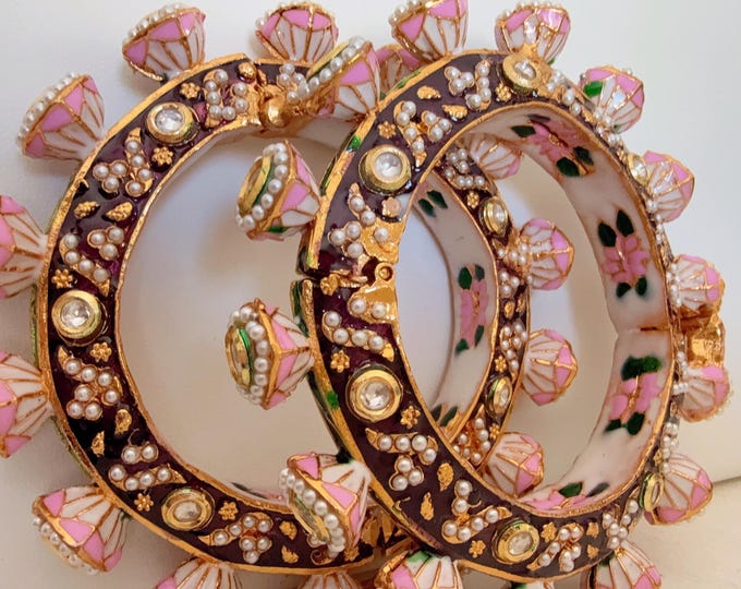 Rajwadi Kada  / Sangeet Reception Kada/ Emerald Rajwadi Kada /Indian Wedding jewelry/ Kundan bridal bangles/Rajwadi Jadau Statement Kada