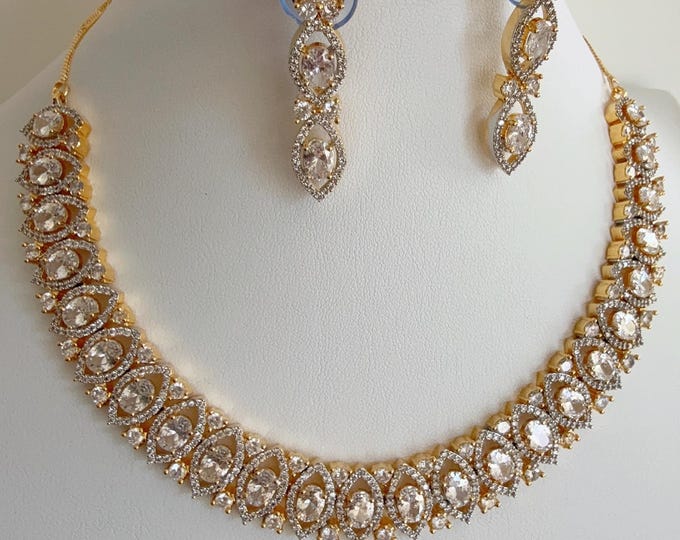 2 Tone diamond choker necklace  /Indian jewelry/ CZ Choker/Bridal choker/Diamond choker/ Indian Necklace/2 Tone diamond choker