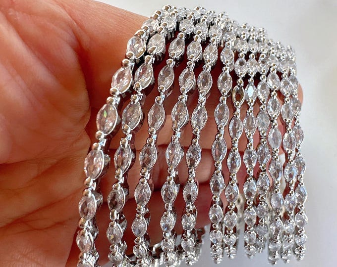 cubic zirconia bangles set of 12/ Indian CZ Bangles/ Silver diamond  Bangle Set/Set of 12 Silver American Diamond CZ Bangles/Bridal Bangles