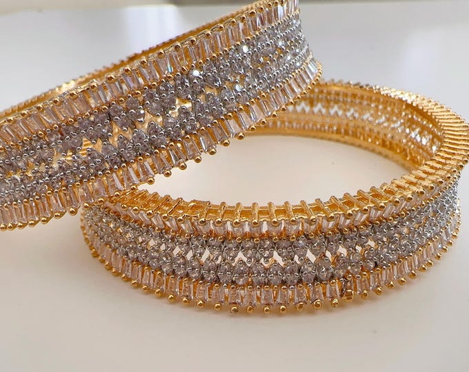 2 Tone  gold American diamond bangles / Cz stone 2 tone gold kada / Indian bangles/Indian Jewelry /bridal Kada bangles /Diamond bracelet