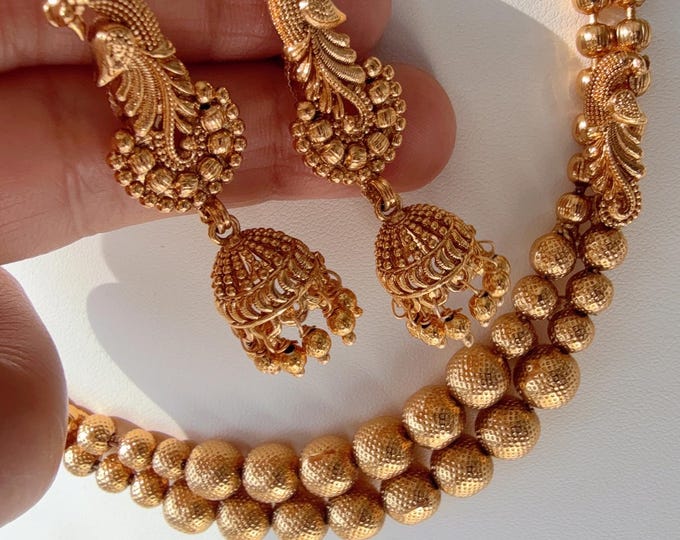 Gold plated Peacock  necklace set /Temple jewelry/Rajwadi  set/Indian wedding jewelry/gold necklace