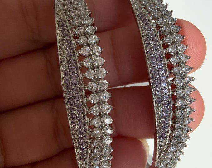 Rhodium Silver Purple American diamond  bangles/ /American diamond bangles /Indian bangles/Indian Jewelry (AD) cubic zirconia purple bangles