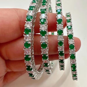 American diamond bangle Set of 4/Cz stone silver emerald bangles set/Green CZ  bangles/Indian Jewelry /bridal jewelry/Green diamond bangles