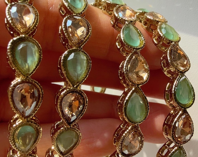 Antique finish Kundan polki Mint Bangles Set(4 Pc)/Indian bangles/Indian Jewelry/ Mint Kundan Bangles/ kundan bangles/Bridal bangles