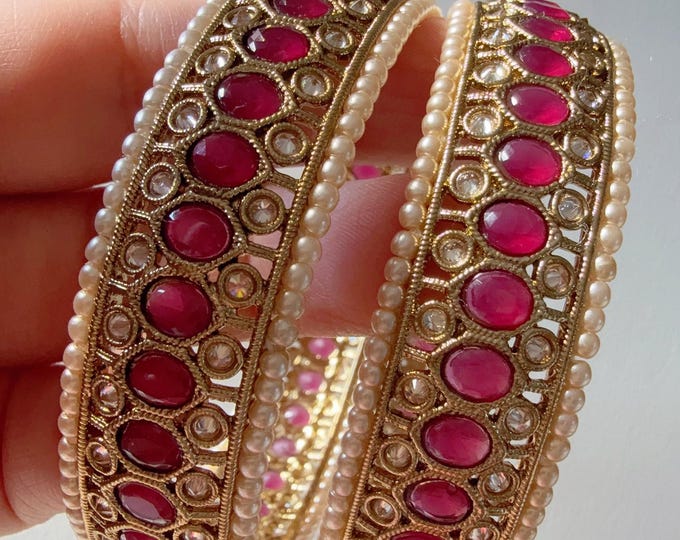 Set of 2 Polki Kundan Ruby  kada Bangles /Indian bangles/Indian Jewelry/Bridal bangles/Antique bangles/Indian Wedding/Mix Match Bangles