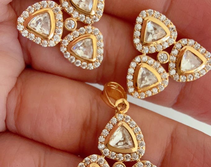 Premium Moissanite earrings studs  Pendant Set(Without chain)/ Indian  Jewelry/Uncut Moissanite Polki Studs/Indian earrings