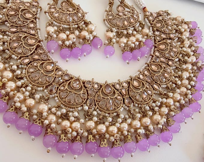 Antique kundan  Polki purple Kundan  necklace Set /bridal necklace/Indian wedding jewelry/Bridal necklace set/Indian wedding Necklace