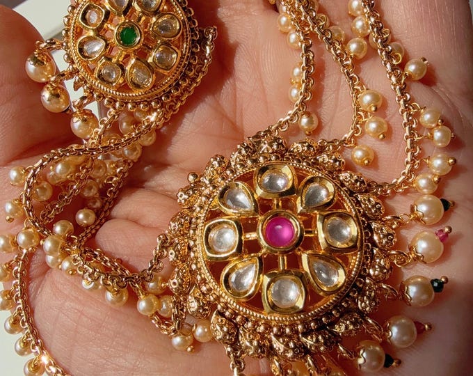 Ruby Green  kundan Bun Pin/Mathapatti /Hair Clip/ Kundan Hair clips/Juda clip Choti/Kundan hair accessories/bridal hair jewelry