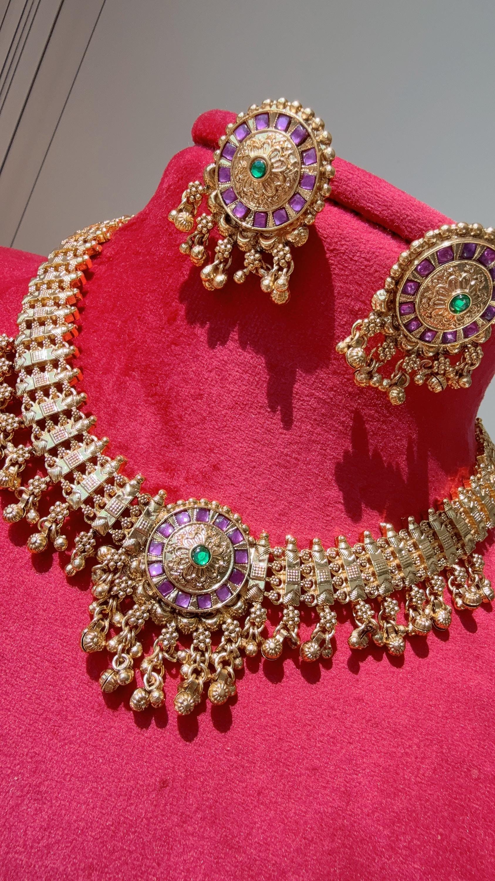 1 Gram gold Ruby Green  Gold Necklace/guttapusalu necklace /temple jewelry//Amrapali necklace/ South Indian jewelry