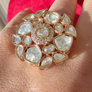 Bridal Kundan Moissanite Ring/Adjustable Ring/Double Finger Kundan Statement Ring /Indian Wedding jewelry/Moissanite Kundan ring image 1
