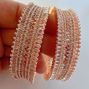 Rose gold American diamond bangle/ Cz stone rose gold kada/Rose gold bracelet/indian bangles/Indian Jewelry /bridal jewelry