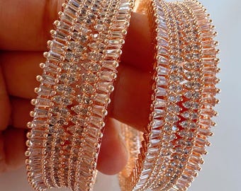 Rose Gold Tone American Diamond Bangles/CZ Stone Kada/Indian Bridal Jewelry- Grace