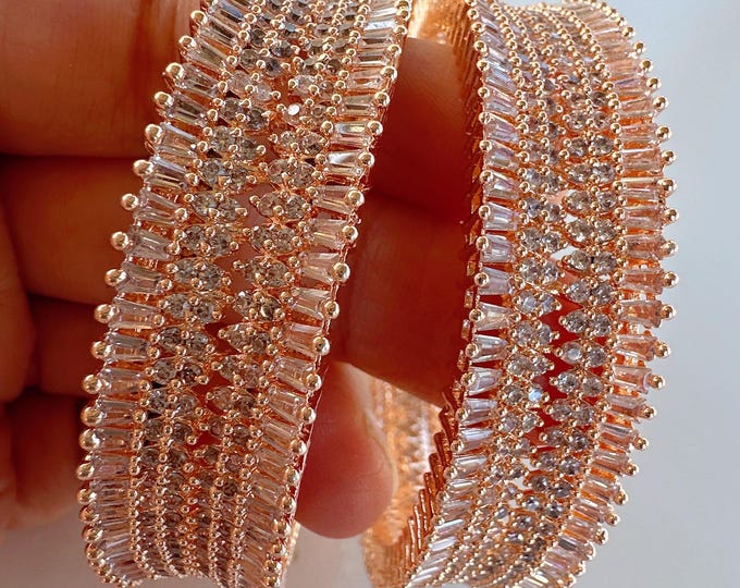 Rose gold American diamond bangle/ Cz stone rose gold kada/Rose gold bracelet/indian bangles/Indian Jewelry /bridal jewelry