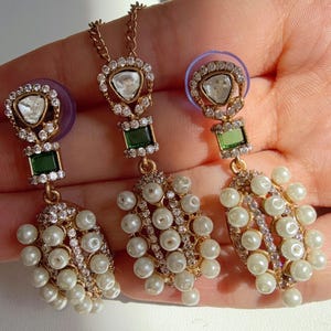 Moissanite Kundan Off white  Pendant Set/Moissanite Kundan Pendant studs set / Indian Bridal Jewelry/Uncut Moissanite Pendant  Earrings Set