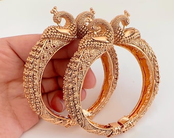 Peacock Openable Gold kada /Antique gold Kada/Kundan bridal bangles set/Gold Kada/Indian bangles Bracelets
