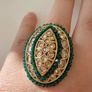 Kundan Polki Oversized green Ring/Adjustable Ring/ Indian Ring/ Indian Jewelry/Indian Wedding jewelry/bridal accessories