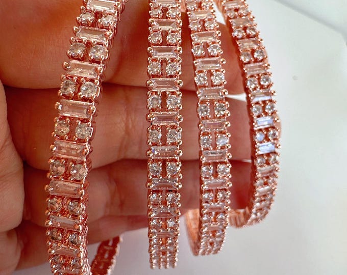 Rose gold 4 PC Set /Rose Gold Cubic Zirconia Designer Bangles /Indian Jewelry / Indian Bangle/Rose gold  Bracelets