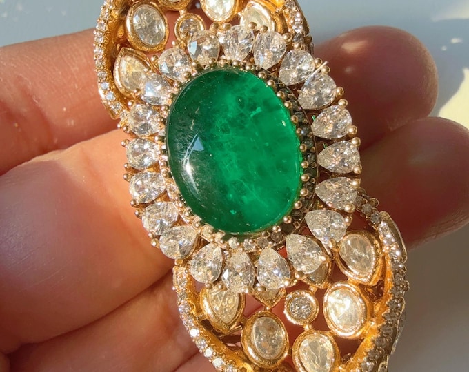 Doublet stone kundan openable emerald Bracelet Kada/Openable Moissanite  kundan bridal  kada / Green Moissanite kada /Indian Jewelry /