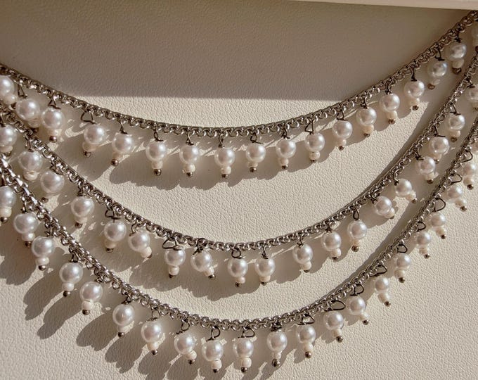 Silver triple pearl  Ear Chain/Sahare/Earring support chain/Kaan sahara/Silver ear chains/Bahubali Earrings/Indian Jewelry