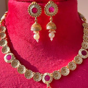 Antique Ruby gold  Necklace Meenakari work /Indian wedding jewelry/South Indian Jewelry/Wedding necklace/Temple Jewelry