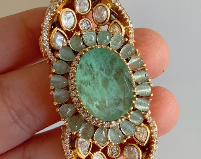 Doublet stone kundan openable Bracelet Kada/Openable Moissanite  kundan bridal Polki  kada Bangles / Mint Moissanite kada /Indian Jewelry /